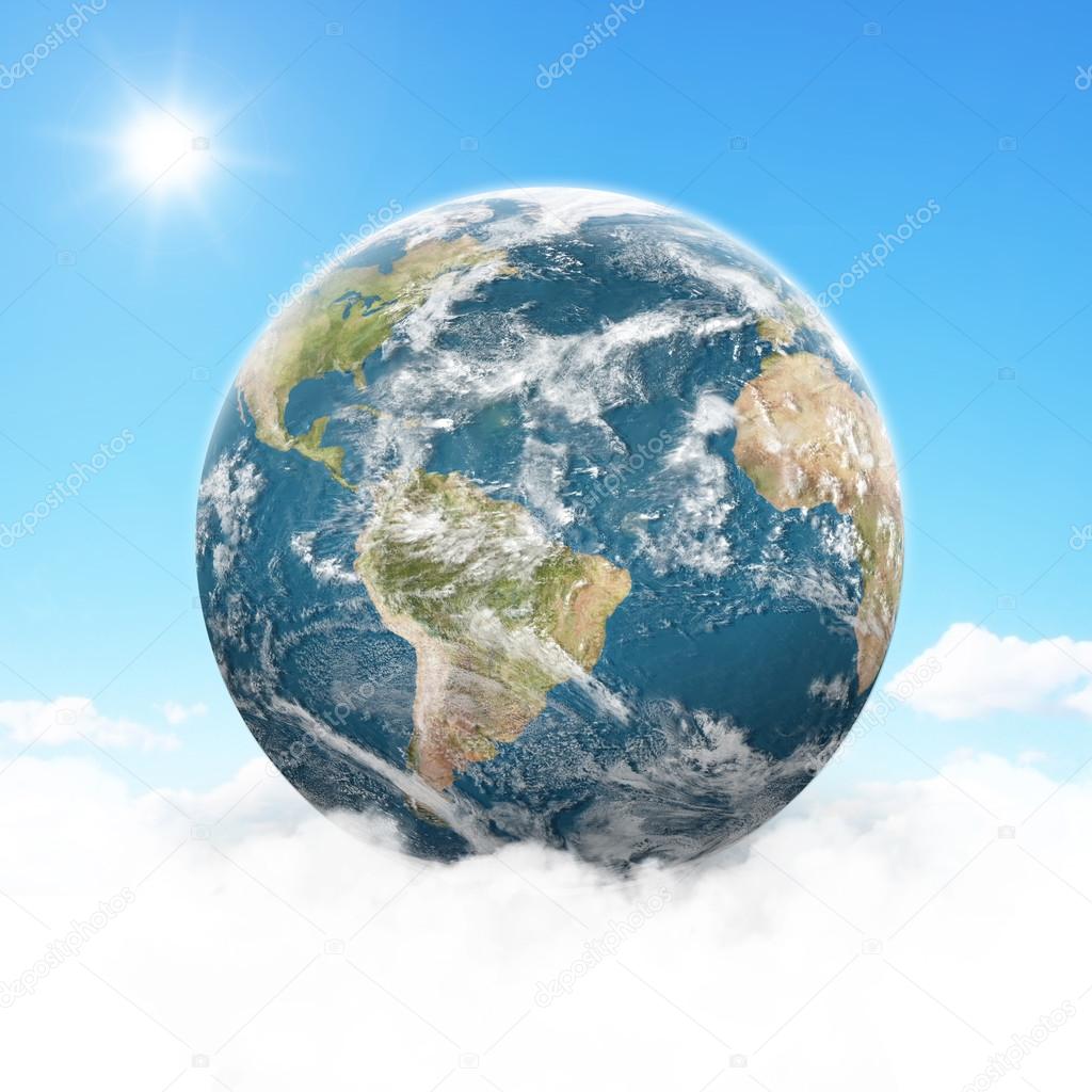 Planet Earth on a cloudy background