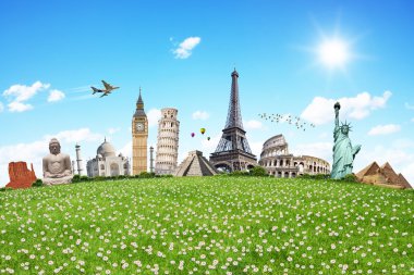 Dünyayı gezmek anıtlar konsepti