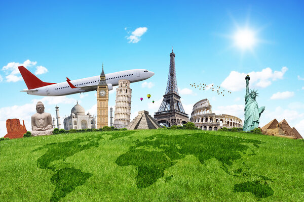 Travel the world monuments concept