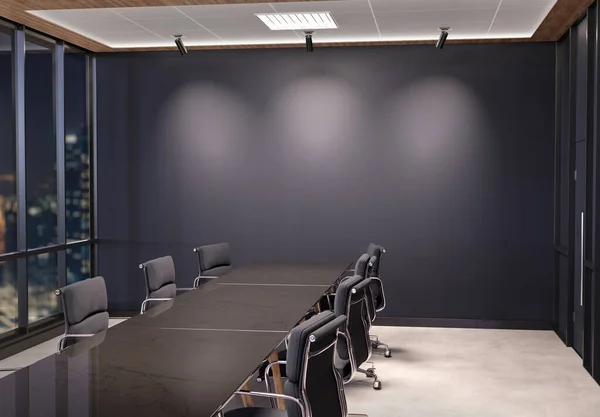 Κενό Τοίχο Mockup Σκούρο Μοντέρνο Γραφείο Παράθυρα Και Φωτεινά Φώτα — Φωτογραφία Αρχείου