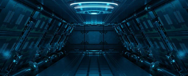 Mavi Uzay Gemisi Kısmı Panel Duvarlarında Neon Işıkları Var Uzay — Stok fotoğraf