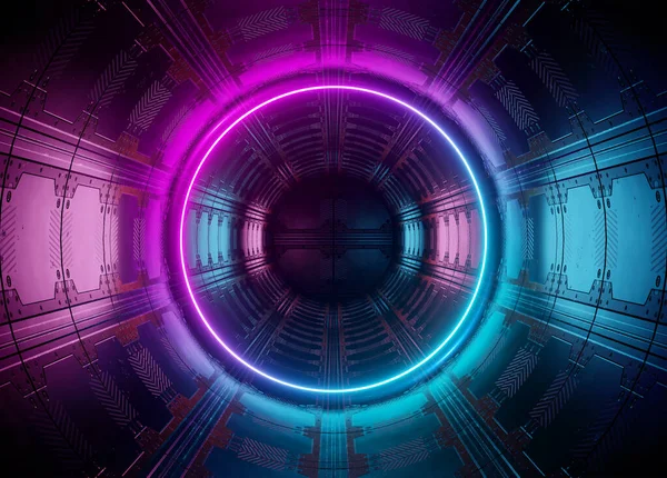 Kruh Neonovém Stylu Futuristickém Potrubí Modrý Růžový Moderní Hologram Osvětlený — Stock fotografie