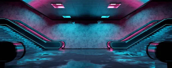 Realistic Underground Subway Station Background Wet Reflecting Floors Futuristic Metro — Stock Photo, Image