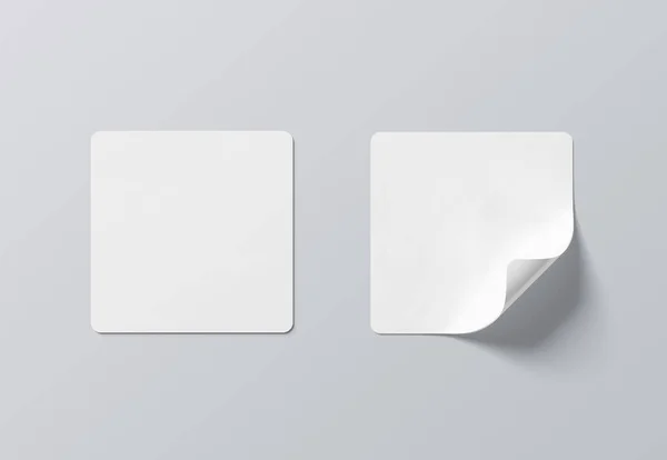 Blank Sticker Mockup Curled Corner Isolated White Background Squared Adhesive — Stockfoto