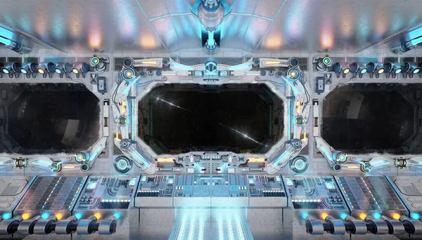 Białe Wnętrze Statku Kosmicznego Odizolowanym Dużym Oknem Futurystyczny Statek Kosmiczny — Zdjęcie stockowe