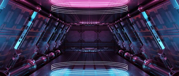 Interior Nave Espacial Azul Rosa Con Brillantes Luces Neón Que —  Fotos de Stock