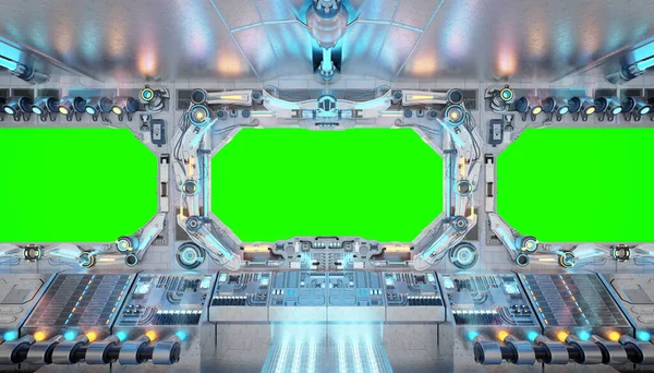 Bílý Interiér Kosmické Lodi Izolovaným Velkým Oknem Futuristická Kosmická Loď — Stock fotografie