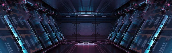파란색 분홍색 우주선 내부에 정거장의 배경에는 지향적 현대식 렌더링 — 스톡 사진
