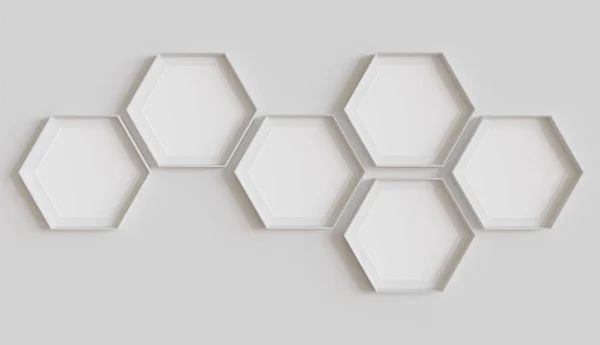 Branco Hexágono Molduras Branco Mockup Pendurado Parede Interior Imagens Hexagonais — Fotografia de Stock