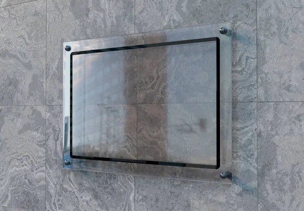 Leere Transparente Glasschildplatte Einer Wandattrappe Vorlage Einer Leeren Plastiktafel Auf Stockbild