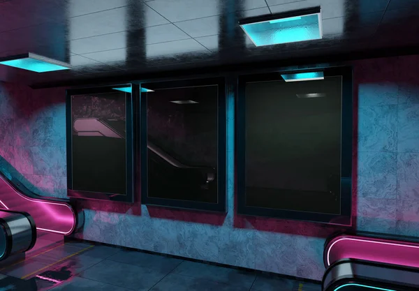 Drei Leere Plakatwände Einer Bahn Wand Attrappe Hoardings Werbung Triptychon lizenzfreie Stockbilder