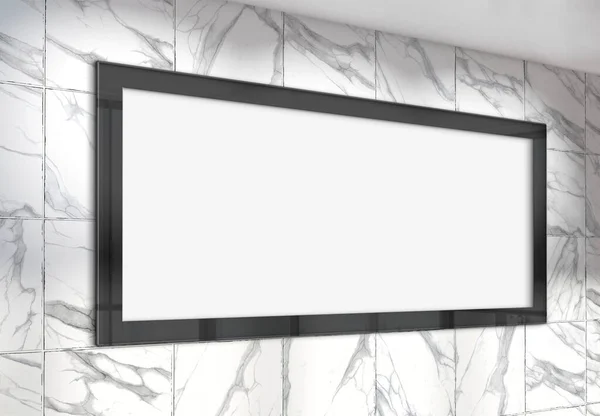 Der Wand Aus Büromarmor Hängt Eine Attrappe Mit Panoramarahmen Mock Stockfoto