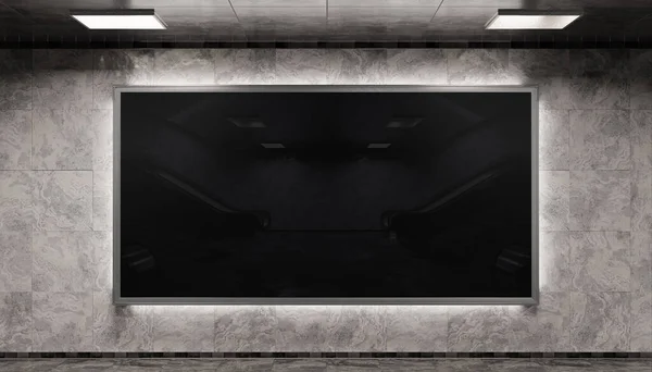 Groot Panoramisch Billboard Ondergrondse Metro Mockup Hoarding Reclame Opknoping Station — Stockfoto