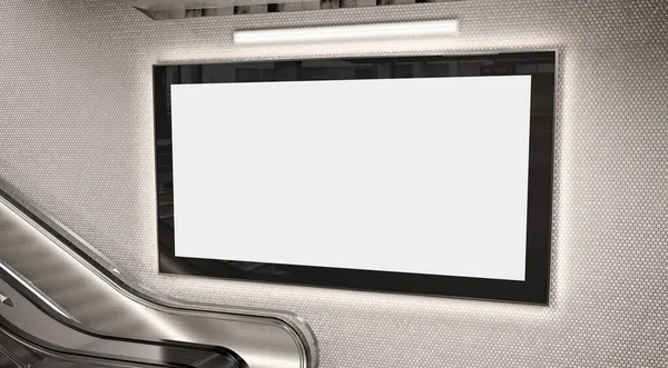 Panoramik Yer Altı Metro Duvarında Parlayan Reklam Panosu Mockup Stasyon — Stok fotoğraf