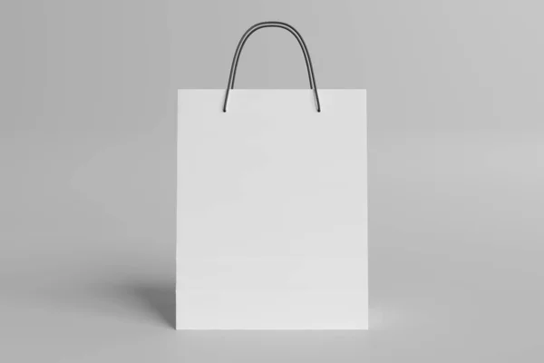 Τσάντα Αγορών Μακιγιαρισμένη Λευκό Φόντο Πρότυπο Μιας Κενής Χάρτινης Σακούλας — Φωτογραφία Αρχείου