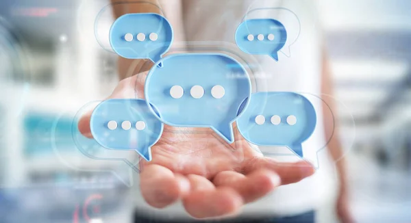 Geschäftsmann Mit Digitalen Blauen Sprechblasen Reden Symbole Minimale Konversation Oder Stockfoto