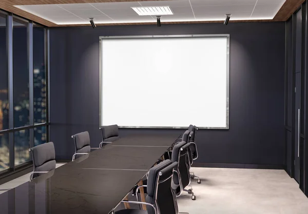 Silberne Horizontalrahmen Attrappe Die Dunklen Besprechungsraum Des Büros Hängt Mock lizenzfreie Stockfotos