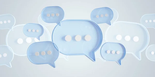 Minimalistische Blau Weiße Sprechblasen Sprechen Ikonen Die Über Grauem Hintergrund lizenzfreie Stockfotos