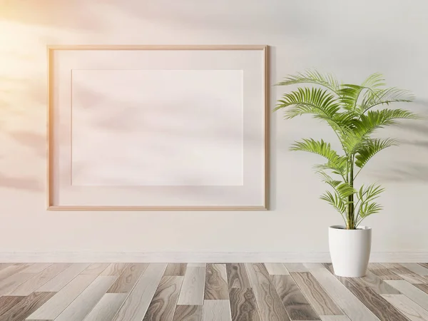 Holzrahmen Heller Innenattrappe Vorlage Eines Bildes Gerahmt Auf Einer Mit lizenzfreie Stockbilder