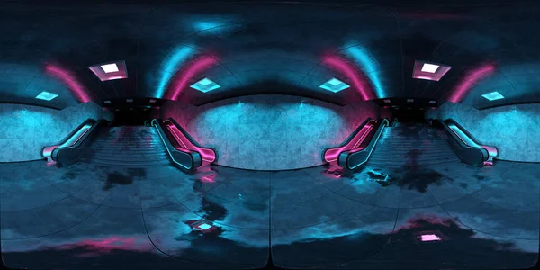 Hdri Realistischen Bahn Station Hintergrund Mit Nassen Reflektierenden Böden Futuristisches lizenzfreie Stockfotos