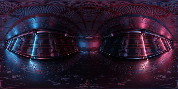 Hdri Panoramablick Auf Das Dunkelblau Rosa Raumschiff Innere Hochauflösende 360 Stockbild