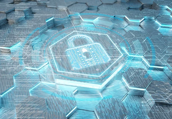 Web Sicherheitssymbol Konzept Auf Weißem Und Blauem Metall Sechseckigen Pedestral lizenzfreie Stockfotos