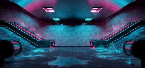 Realistischer Bahn Untergrund Mit Nassen Reflektierenden Fußböden Futuristisches Bahn Interieur Stockfoto