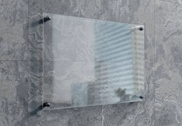 Leere Transparente Glasschildplatte Einer Wandattrappe Vorlage Einer Leeren Plastiktafel Auf lizenzfreie Stockfotos