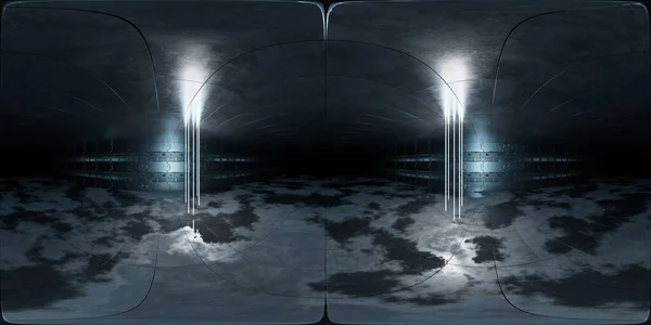 Futuristic Neon Lights Interior Hdri 360 Panoramic View Cyber Garage — Stock Photo, Image
