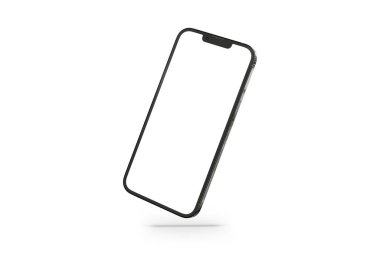 PARIS - Fransa - 28 Nisan 2022: Yeni çıkan Apple Smartphone Iphone 13 profesyonel maksimum gerçekçi 3D görüntüleme - Graphite renk ön ekran modeli - Beyaz arkaplanda yüzen modern akıllı telefon