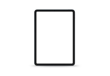 PARIS - France - April 28, 2022: Apple Ipad Air, blue color - Realistic 3d rendering, front screen tablet mockup on white background