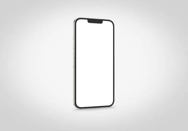 2022年4月28日 新发布的Apple智能手机 Iphone Pro Max Silver色彩逼真3D渲染 前屏手机在白色背景上的影子和倒影模仿 — 图库照片