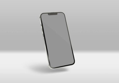 PARIS - France - April 28, 2022: Newly released Apple Smartphone Iphone 13 pro max realistic 3d rendering - Silver color front screen mockup - Modern smartphone floating on grey background