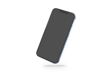 PARIS - France - April 28, 2022: Newly released Apple Smartphone Iphone 13 pro max realistic 3d rendering - Sierra blue color screen mockup - Woman hand holding modern smartphone on white background