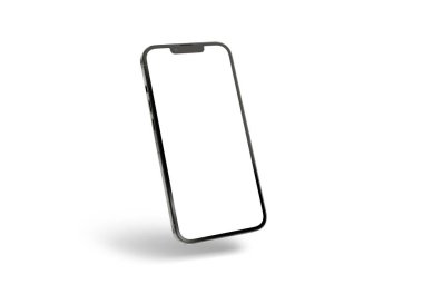 PARIS - Fransa - 28 Nisan 2022: Yeni çıkan Apple Smartphone Iphone 13 profesyonel maksimum gerçekçi 3D görüntüleme - Graphite renk ön ekran modeli - Beyaz arkaplanda yüzen modern akıllı telefon
