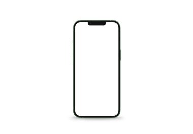 PARIS - France - April 28, 2022: Newly released Apple smartphone, Iphone 13 pro max Alpine Green color realistic 3d rendering, screen mobile mockup with shadow and reflection on white background