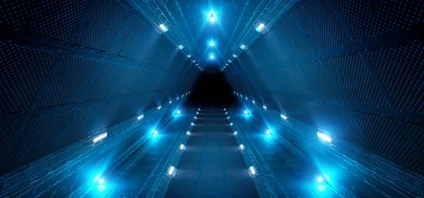 Pyramid Style Tunnel Lit Path Way Cyber Room Sci Laser — Fotografia de Stock
