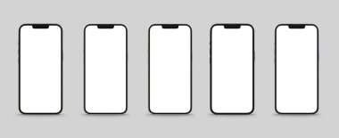 PARIS - Fransa - 28 Nisan 2022: Apple akıllı telefonu, Iphone maksimum 13 pro, Silver, sierra blue, grafit, altın ve yeşil alp rengi gerçekçi 3D görüntüleme, gri arka planda ön ekran mobil modelleme