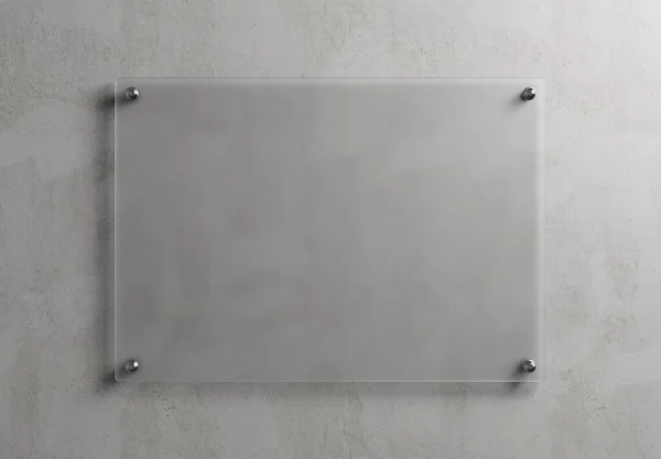 Empty Transparent Glass Sign Plate Wall Mockup Template Blank Plastic — стоковое фото