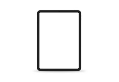 PARIS - Fransa - 28 Nisan 2022: Apple Ipad Air, gümüş Space Gray rengi - gerçekçi 3D görüntüleme, beyaz arkaplanda ön ekran tableti modeli