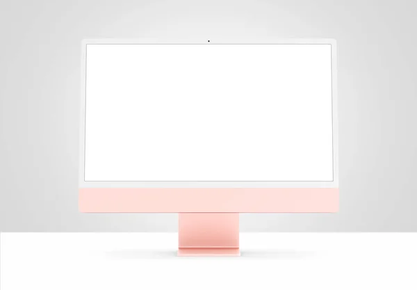 フランス 2022年4月28日 Apple Imac 24インチデスクトップコンピュータ ピンク色 フロントビュー 3D現実的なレンダリング4 Retinaディスプレイスクリーンモックアップグレーの背景 — ストック写真