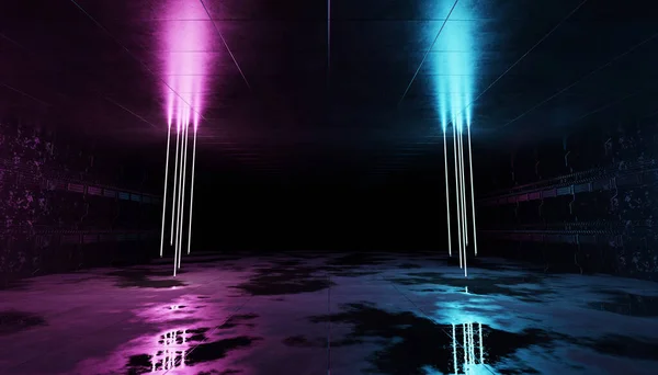 Futuristic Blue Pink Neon Lights Interior Cyber Neon Laser Tubes — Stok fotoğraf