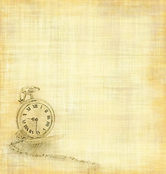 Vintage altın cep saati yıpranmış parşömen doku üzerinde çizmek
