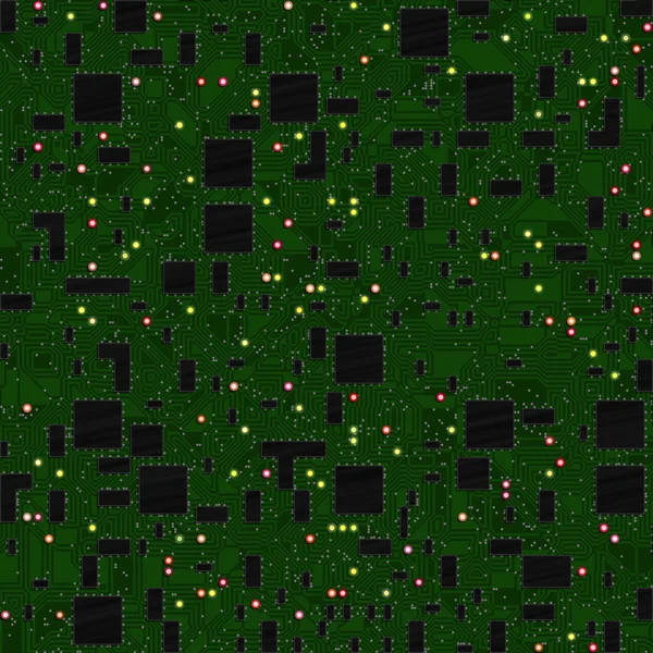 Electronic - computer board with blinking LEDs - seamless texture perfect for 3D modeling and rendering — Stock Photo, Image