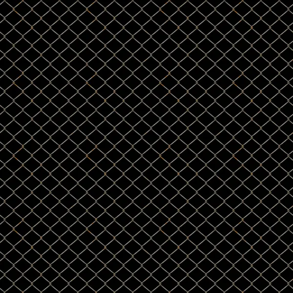 Slightly rusted chain-link fence isolated on black - seamless texture perfect for 3D modeling and rendering — Stock Photo, Image