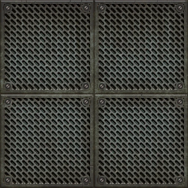 Rugged old anti-slip metal grid-tile floor texture with scratches and rust marks - perfect for 3D modeling and rendering — Stock Photo, Image