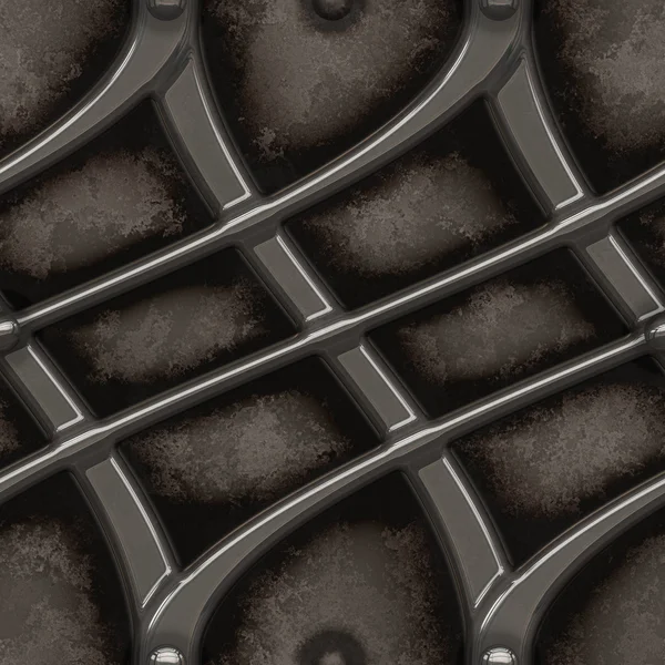 Grade de liga de aço futurista polida em fundo de pedra grungy textura perfeita para modelagem 3D e renderização — Fotografia de Stock