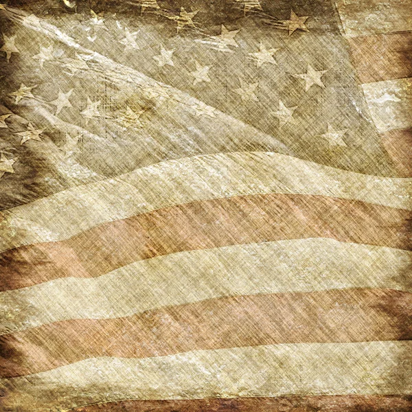 Altes und abgenutztes Vintage-Pergament mit einer filigranen amerikanischen Flagge. Perfekt für die Abwrackprämierung patriotischer und historischer Fotos. Stockfoto