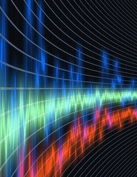 Krásné a barevné zvukové vlny osciloskop nebo ekvalizér zobrazení Perspektiva - ideální pro hudbu, technologie, věda nebo zdravotní témata Stock Fotografie