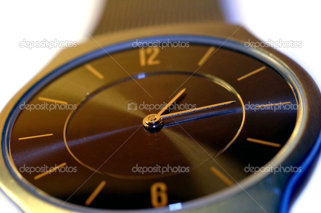 Close up view of the dial of an ultra-modern designer watch
